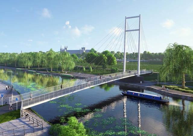 Design image of a pedestrian footbridge over the River Nene